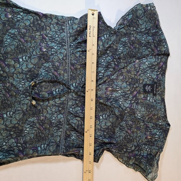 Calvin Klein Jeans Babydoll Blouse M Green Purple Floral V-Neck Tie Waist - Picture 6 of 10